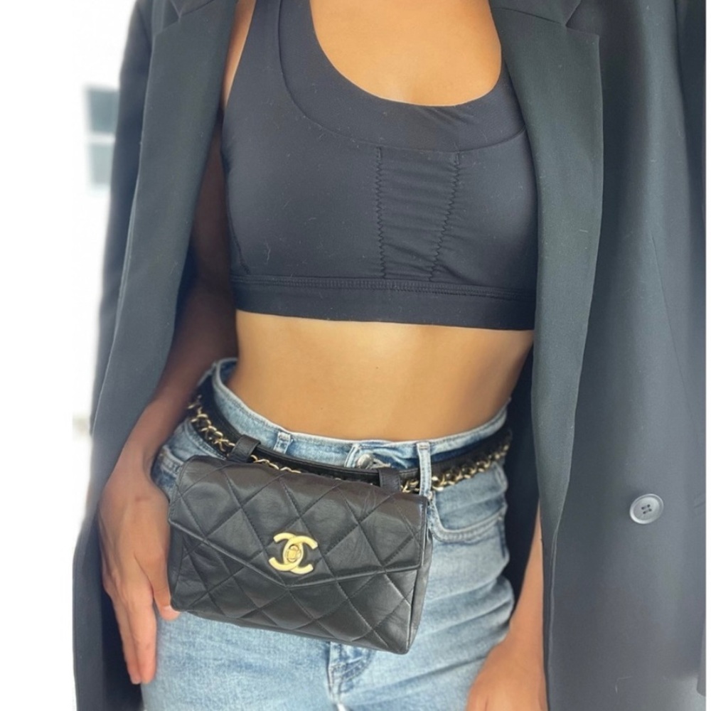 CHANEL Matelasse CC Gold Turn Lock Lambskin Leather Waist Bag S